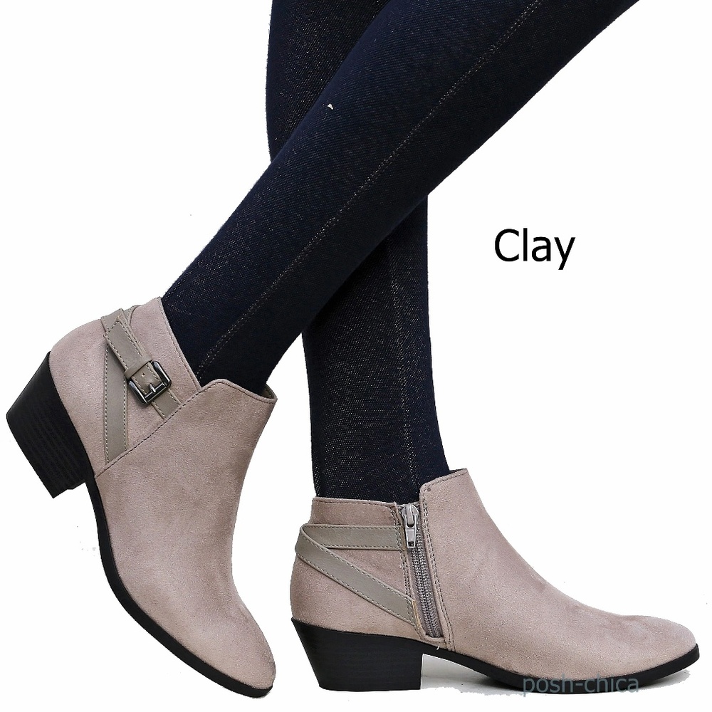 New Clay Western Low Heel Ankle Boots Booties